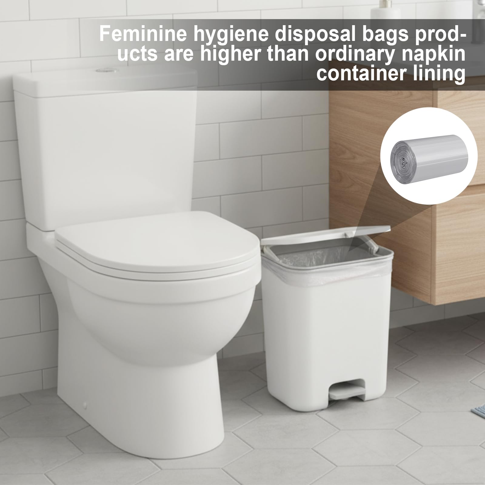 Maxdot 2 Roll 50 Bags Sanitary Napkin Disposal Receptacle Liner Surface Mount Feminine Hygiene Liner Plastic Bags for Wall Mountable Receptacles or Bin, Bathroom, Commercial, Restroom, 12 x 16 Inch