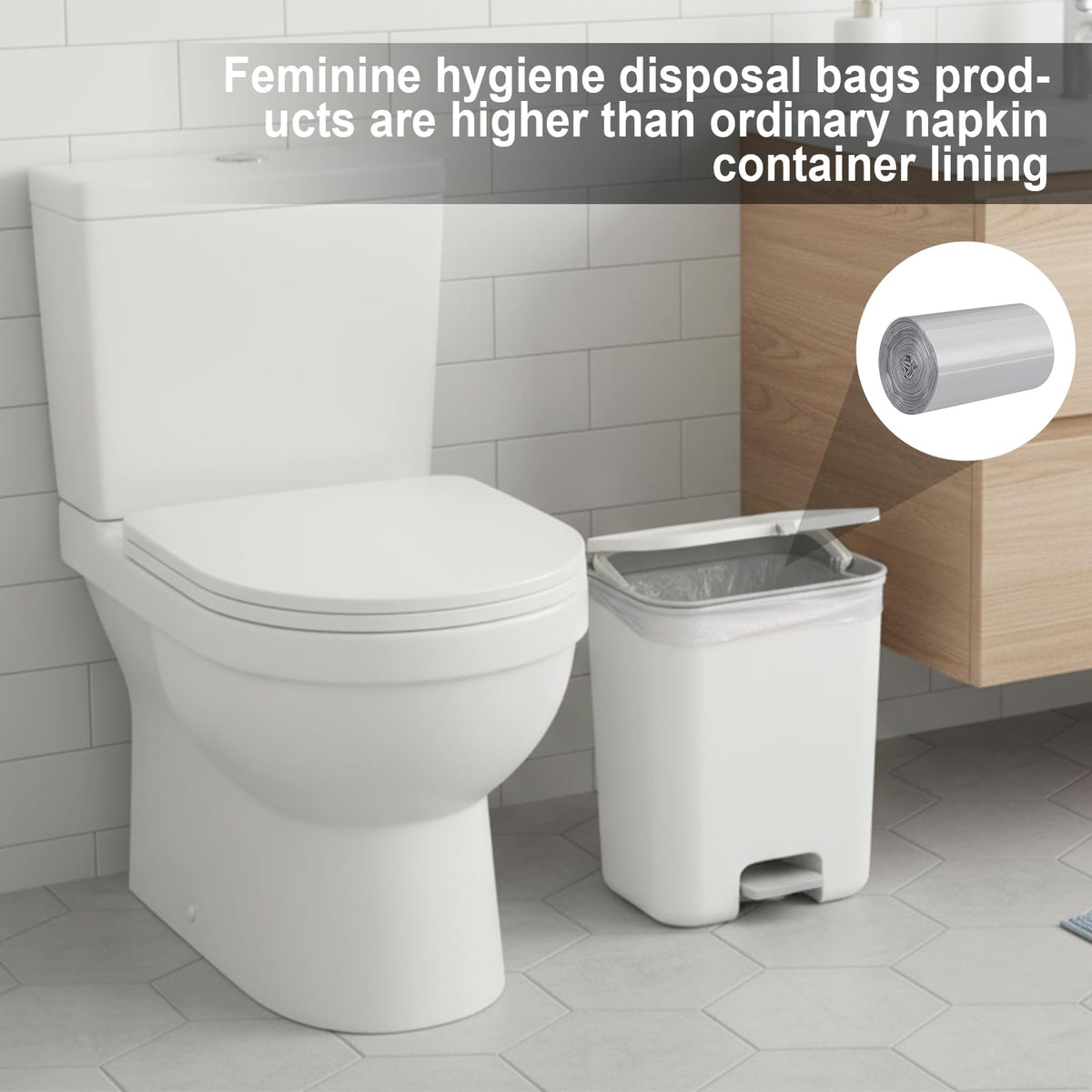 Maxdot 2 Roll 50 Bags Sanitary Napkin Disposal Receptacle Liner Surface Mount Feminine Hygiene Liner Plastic Bags for Wall Mountable Receptacles or Bin, Bathroom, Commercial, Restroom, 12 x 16 Inch