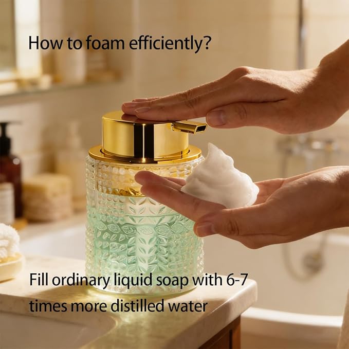 Fvstar Glass Foaming Soap Dispenser,Foam Dispenser Bottle with Large Pump,Wide-Mouthed and Easy to Press,Refillable Hand Soap Dispenser for Bathroom Countertop and Kitchen Decor (1, Clear)