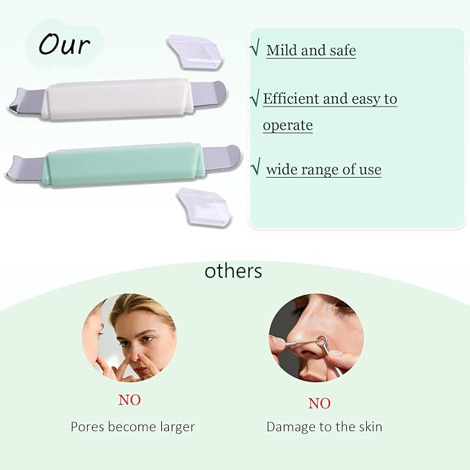 2 PCS Blackhead Remover Tool, Dual-Head Face Spatula for Deep Cleansing Nose Pores & T-Zone, Skincare Tool for Men and Women(Green+White)
