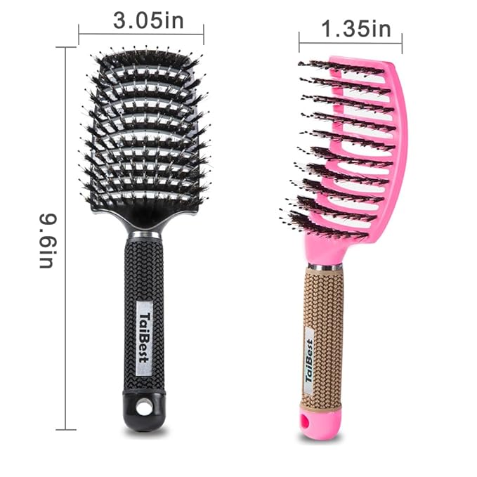 TaiBest Boar Bristle Brush Set - Dry/Wet Detangler for Fine, Thick, Curly Hair - Curved and Vented Brush for Women, Men or Kids