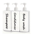 21oz Shampoo and Conditioner Dispenser (Set of 3) Modern Refillable Shampoo Pump Bottles for Shower Soap - Empty Shampoo Conditioner Body Wash Dispenser Set - Stylish Permanent Labels - for Bathroom