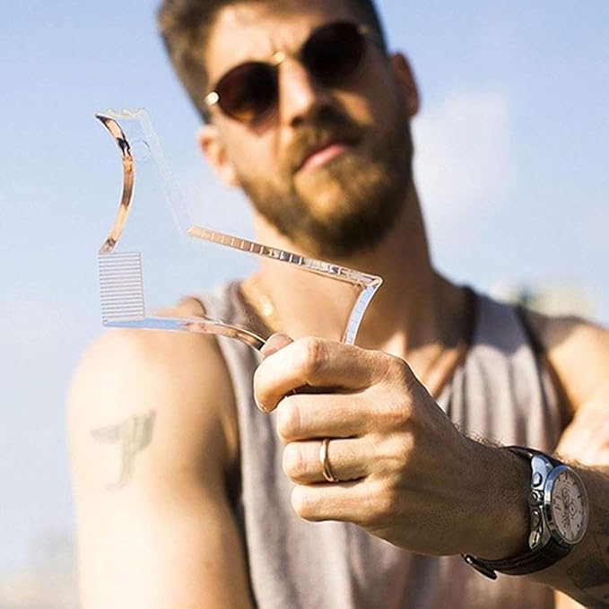 Beard Shaper Template Shaping Tool, Premium Quality Template Shaping for Goatee Mustache Sideburns Facial Hair Trimming Grooming Guide for Men Jaw Cheek Neck Line Symmetric Curve