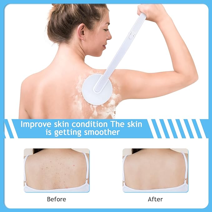 Upgrade Body Lotion Applicator, Oil Cream Applicator Massager Shower Scrubber with 19 Massaging Rollers and Foldable Long Handle, Shower Brush Set Back Oil Cream Applicator for Woman Men