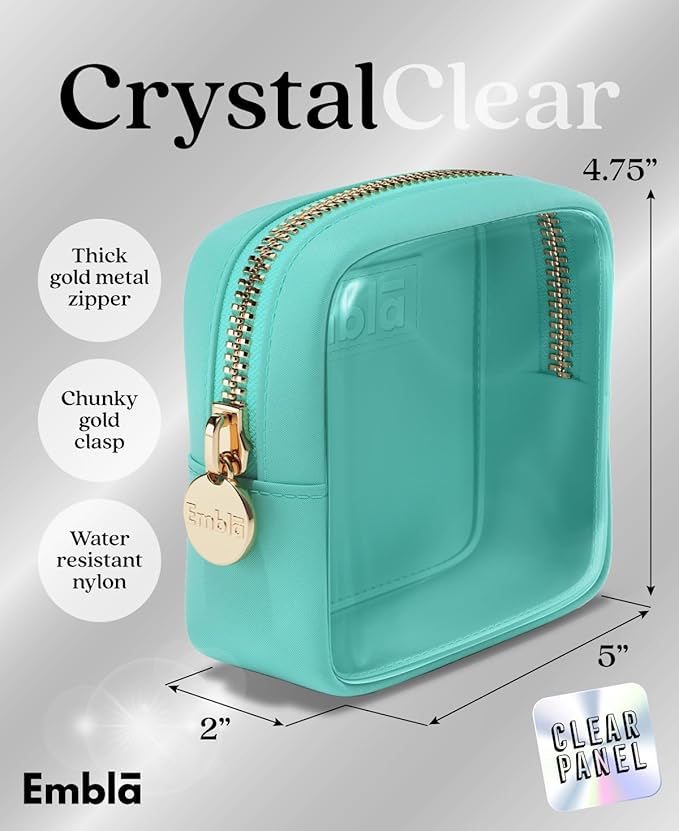 Embla Clear Small Makeup Bag for Purse Cute Mini Make Up Nylon Organizers Tiny Cosmetic Bags for Women Girls Little Toiletry Travel Pouches Zipper Skincare Pouch Organizer Turquoise