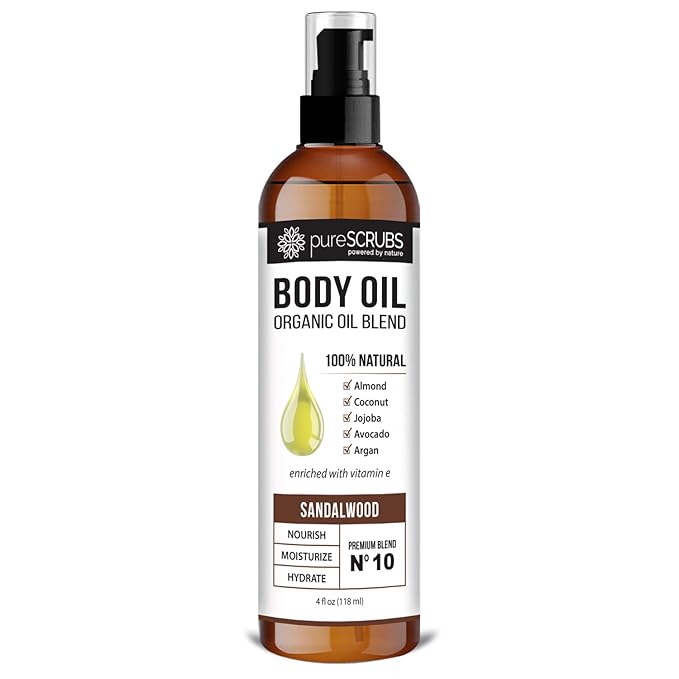 pureSCRUBS Ultra Moisturizing Sandalwood Body Oil for Dry Skin, 4oz