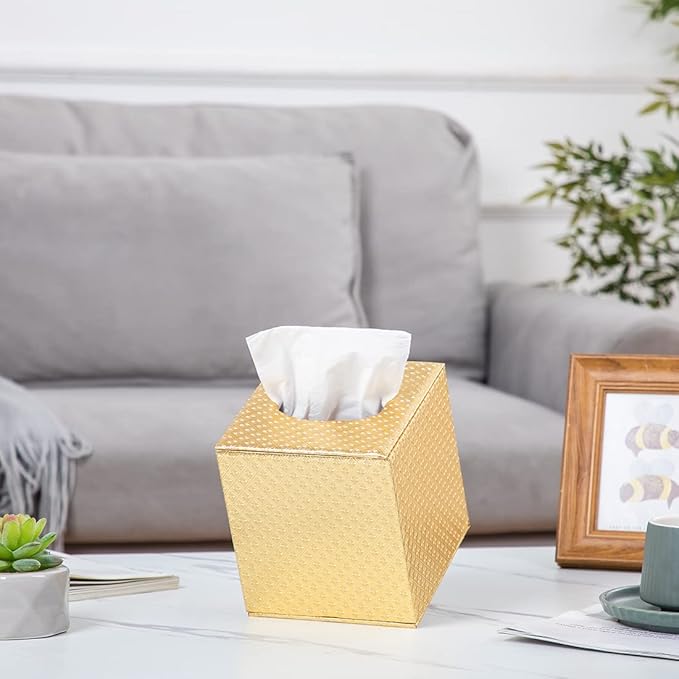 Gold Tissue Box Cover,Tissue Box Cover Square,Gold Tissue Box Holders,Tissue Holder for Bathroom Accessories,Bathroom Tissue Holders