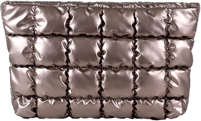 HFLZBRO Puffy Quilted Makeup Bag, Cosmetic Bag, Travel Toiletry Organizer Pouch, Clutch for Women (Gold)