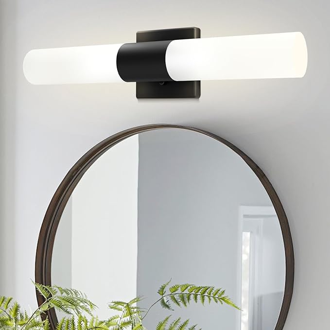 Kalium Modern 21" Bathroom Vanity Wall Sconce, Frosted Glass, Black