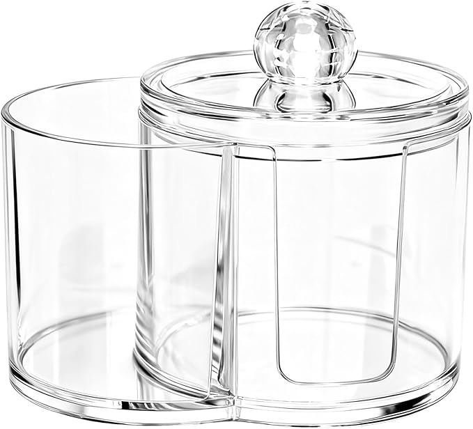 YOSINXU Dual-Compartment Cotton Swab & Pad Organizer with Removable Dustproof Lid, Bathroom Accessories Storage Organizer for Swabs, Cotton-Pads(Transparent)