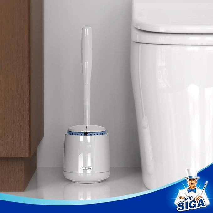 MR.SIGA Toilet Bowl Brush and Holder, Sturdy Long Handle, White, 1 Pack
