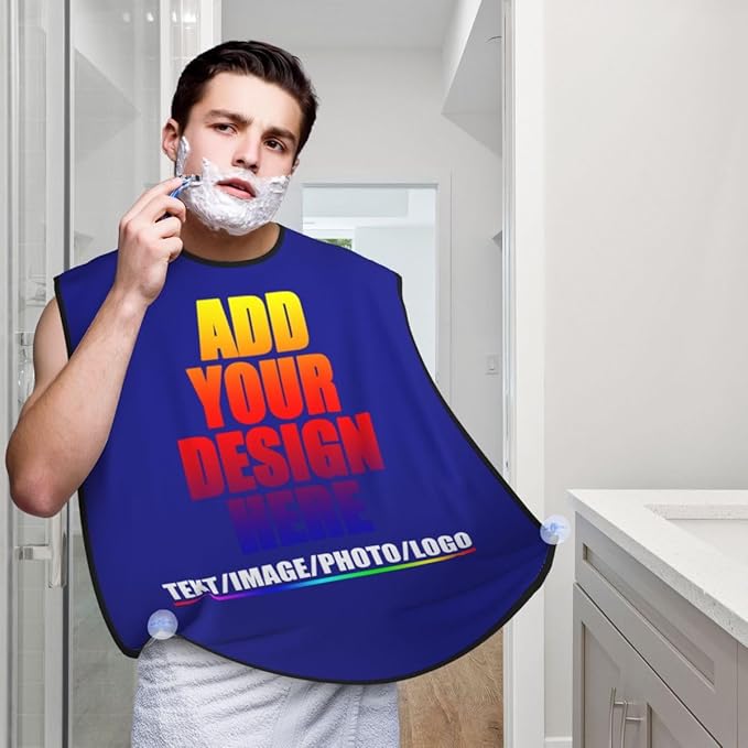 Custom Beard Bibs Apron Personalized Beard Hair Catcher Add Photo Picture Text Waterproof Beard Shave Cape for Shaving Trimming for Birthday Father's Day Gifts Blue