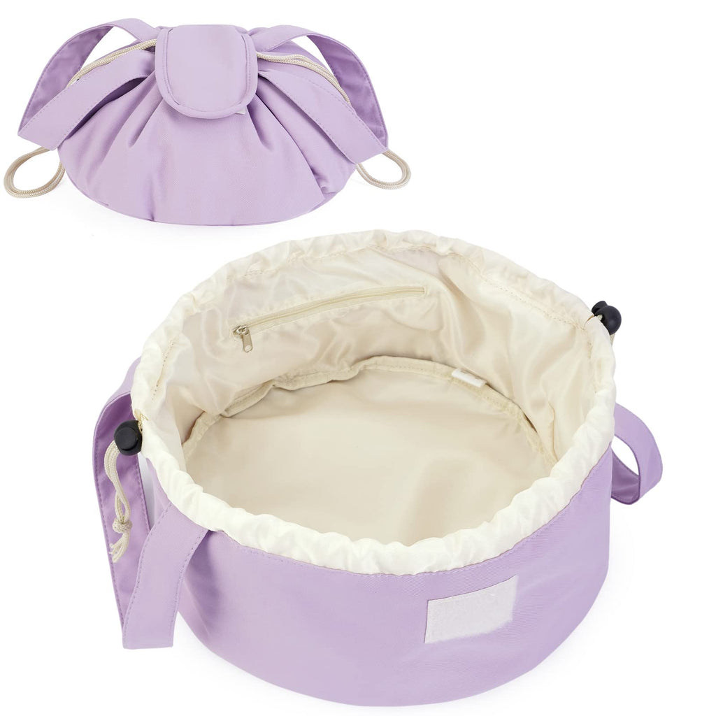 Narwey Barrel Drawstring Makeup Bag Large Cosmetic Bag Make up Bags Toiletry Bag Travel Bags for Toiletries Organizer for Women Gift for Teen Girls (Purple) (Patent)