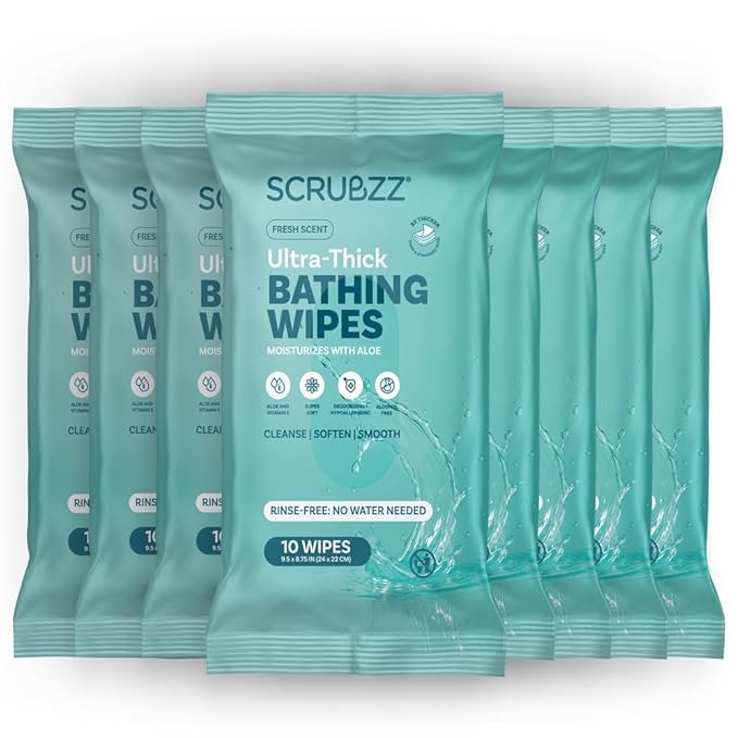 Extra Large Body Wipes for Adults Bathing No Rinse - 80 Ultra Thick Disposable Shower Wipes for Men, Women & Elderly - Great for Gym, Camping, Post Surgery