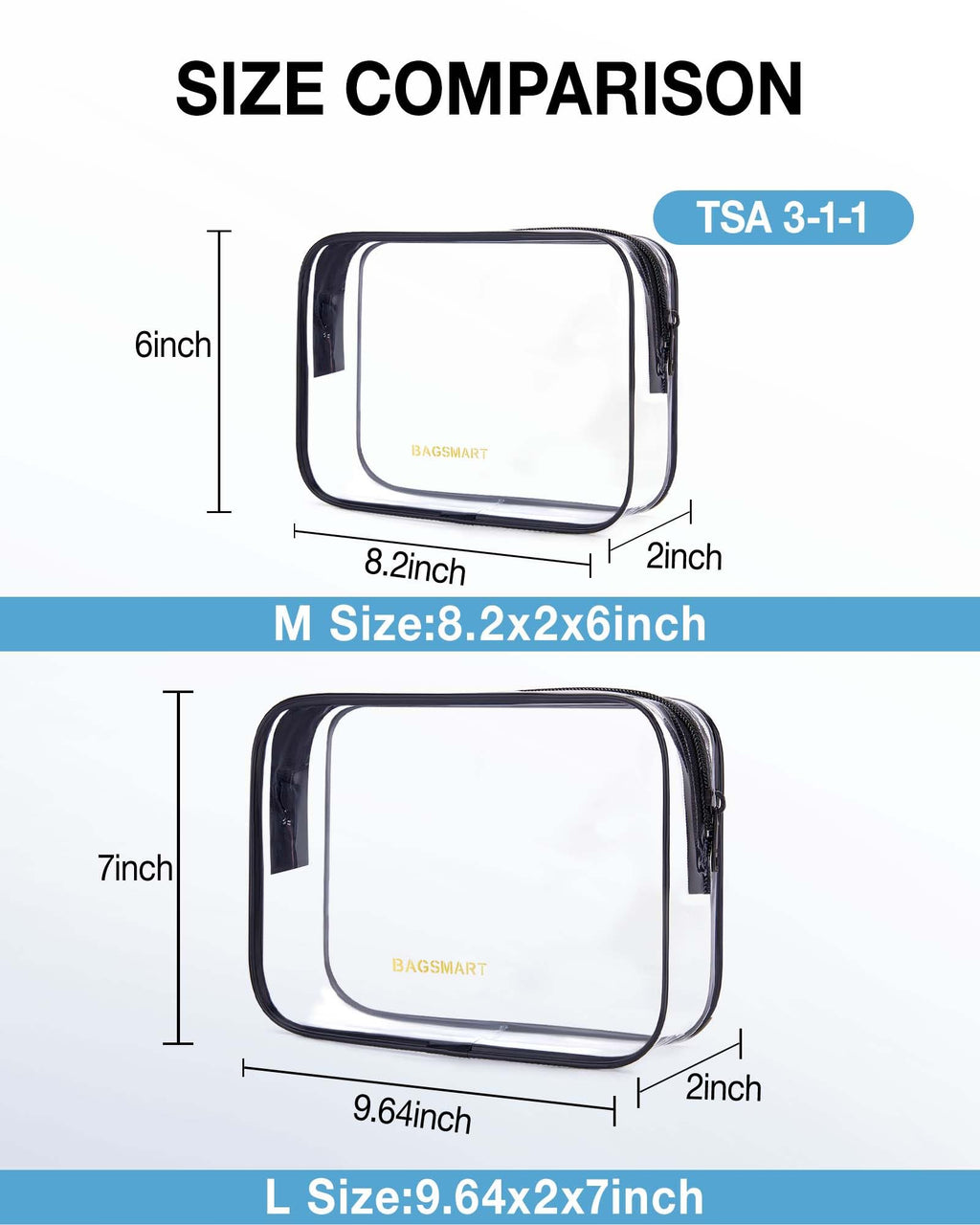 BAGSMART Clear Toiletry Bag 2-Pack TSA Approved Water-Repellent, Black