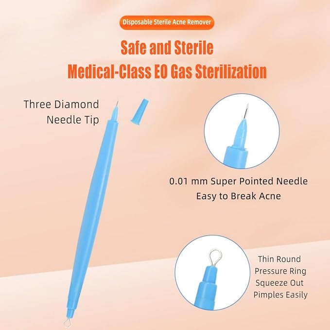 10 Pack of Disposable Sterile Acne Remover Tools Safe Pimple Popper Tool Aseptic Blackhead Remover Tools Sanitary Comedone Extractor Tool Pimple Extractor Tool