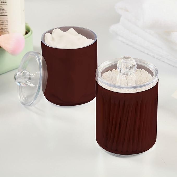 Indian Red Qtip Holder Organizer Dispenser Cotton Swabs Cans Plastic Jars with Lid Set 2 Pack Bathroom Storage Canister for Cotton Ball Floss Cotton Pads
