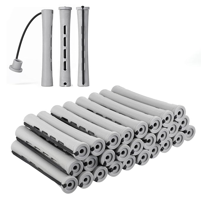 30 Pcs Perm Rods Set for Natural Hair Plastic Cold Wave Rods Hair Curling Rollers DIY Hairdressing Tools for Natural Hairs Long Short (Grey)