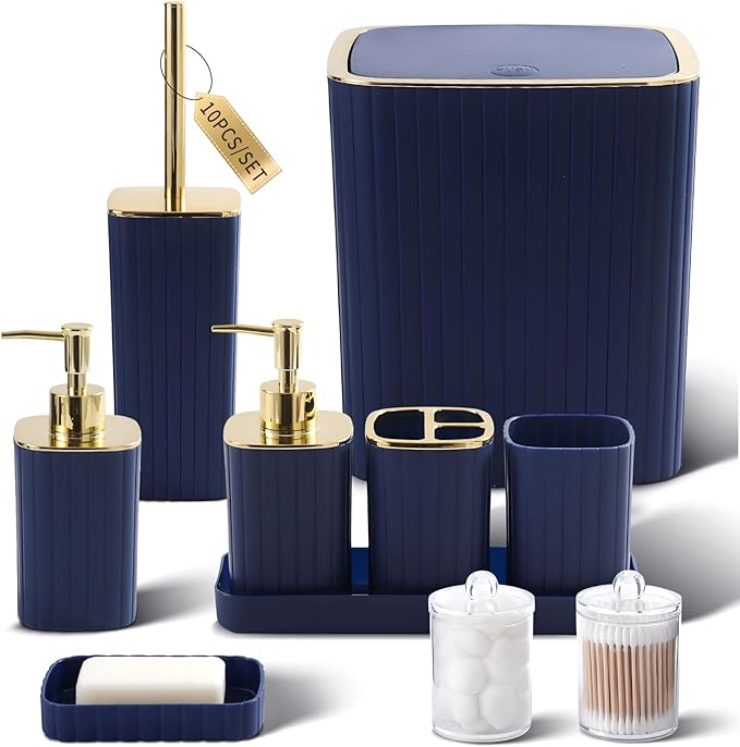 XLHOMO Bathroom Accessory Set - 25PC Green Bathroom Sets, Bathroom Set with Shower Curtain and Rugs, Dark Green Shower Curtain Set, Trash Can, Qtip Holder & Soap Dispenser