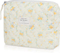 Gosect Floral Makeup Bag, Small Cosmetic Bag for Women Girls, Cute Cotton Makeup Bag, Quilted Makeup Bags, Flower Travel Toiletry Organizer Bag(Yellow Flowers)