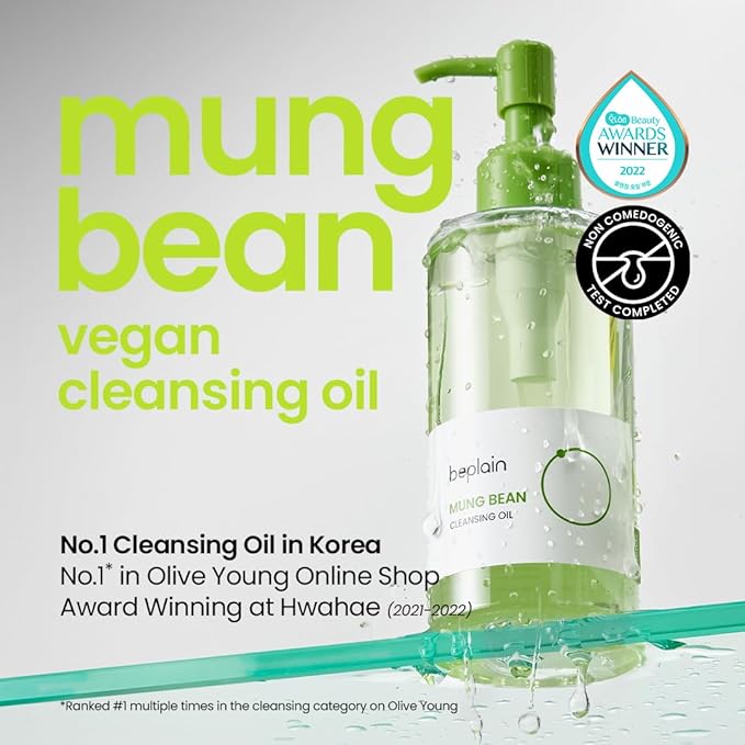 beplain Mung Bean Cleansing Oil | Gentle Makeup Remover for Sensitive Skin | Deep Pore Cleansing & Blackhead Care with Panthenol | Korean Skincare | 6.76 fl.oz