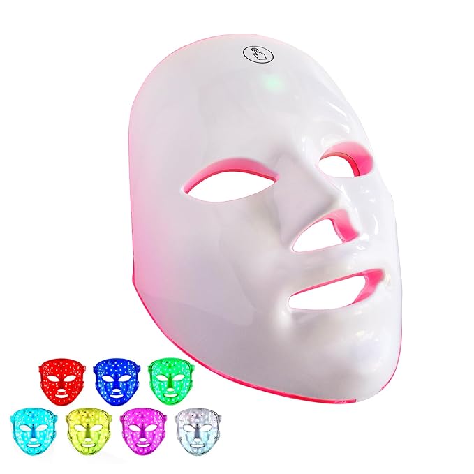 LED Face Mask Light Therapy, 7+1 Modes Portable Red Light Therapy for Face, Rechargeable, Blue & Red Light Mask, LED Facial Skin Care Mask At Home & Travel