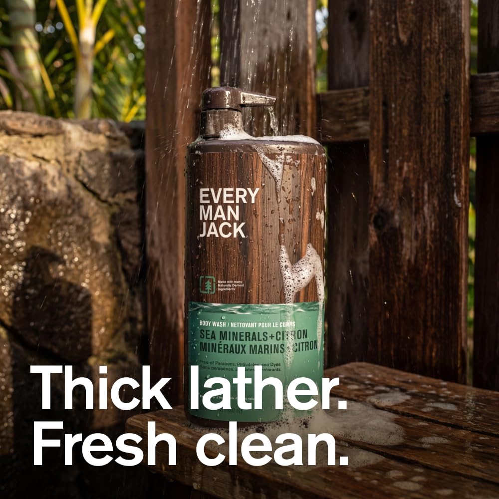 Every Man Jack Men’s Hydrating Body Wash for All Skin Types - Cleanse and Hydrate Skin with Naturally Derived Marine Extracts, Coconut Oil, and a Sea Minerals + Citron Scent - 33.8 fl. oz. - 2 Bottle