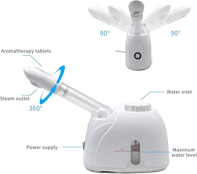Facial Steamer Nanometer Fine Mist for Deep Cleaning with Towel, 360 Rotating Arm, Home Spa Device for Personal Care