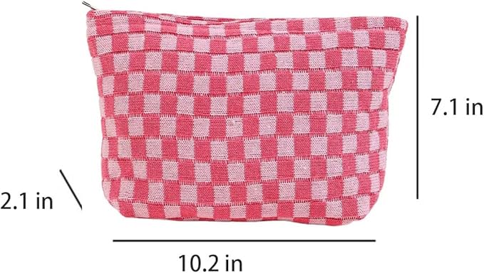 SxoSyo Checkered Cosmetic Bags for Purse, Large Makeup Pouch, Pink
