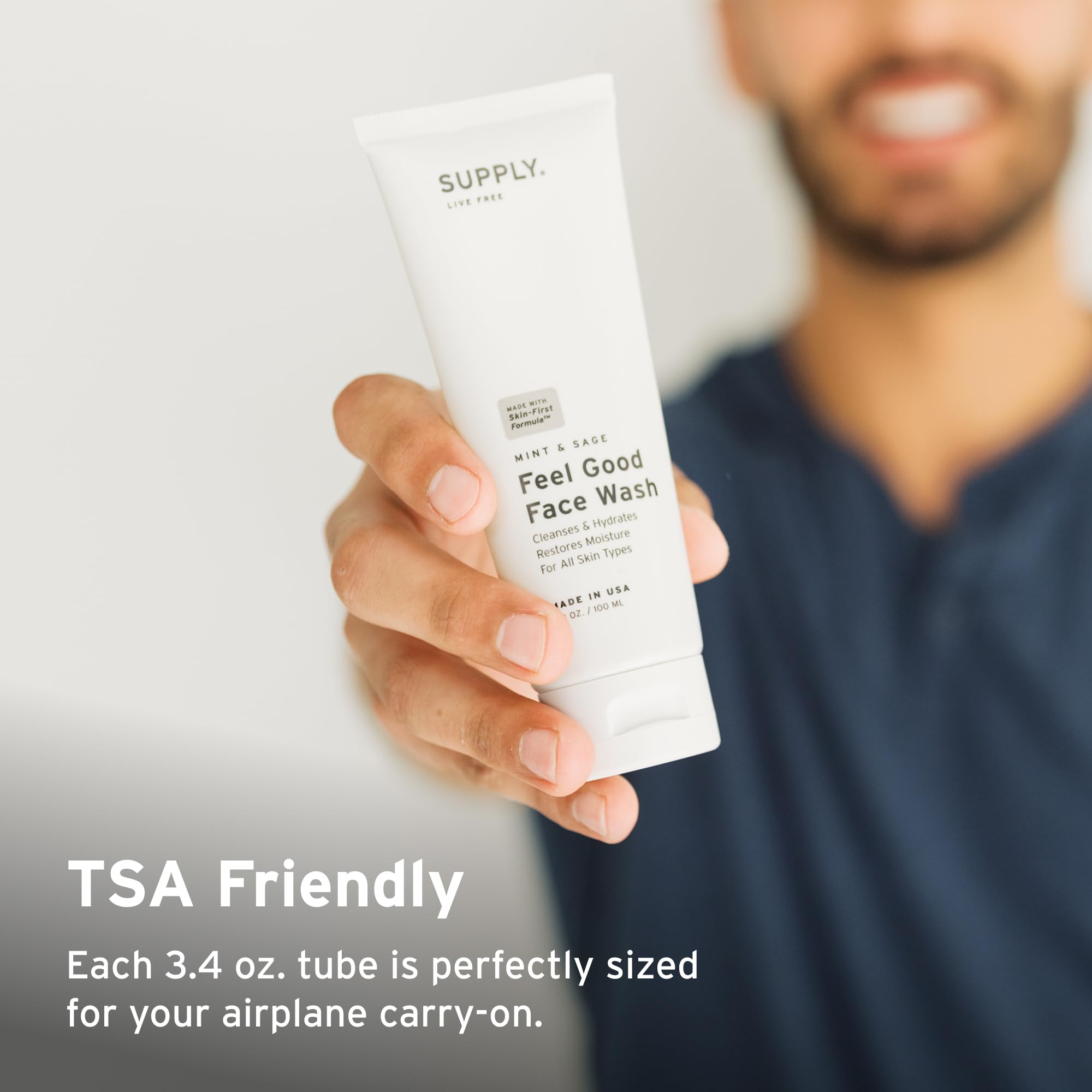 Supply Face Wash for Men with Aloe Vera – Gently Exfoliates Pores, Hydrates Skin & Removes Impurities – Facial Cleanser with Tea Tree & Mint – 3.4 oz