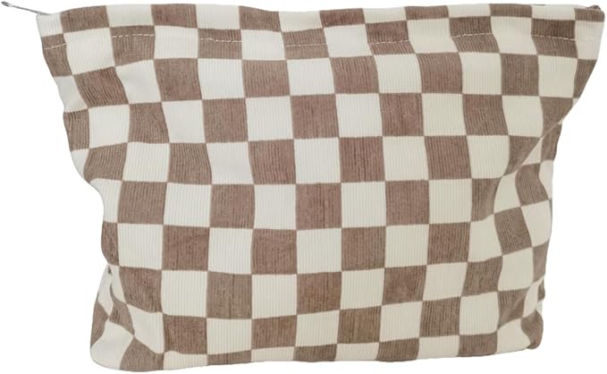 SxoSyo Checkered Cosmetic Bags, Canvas Makeup Bag Purse, Beige