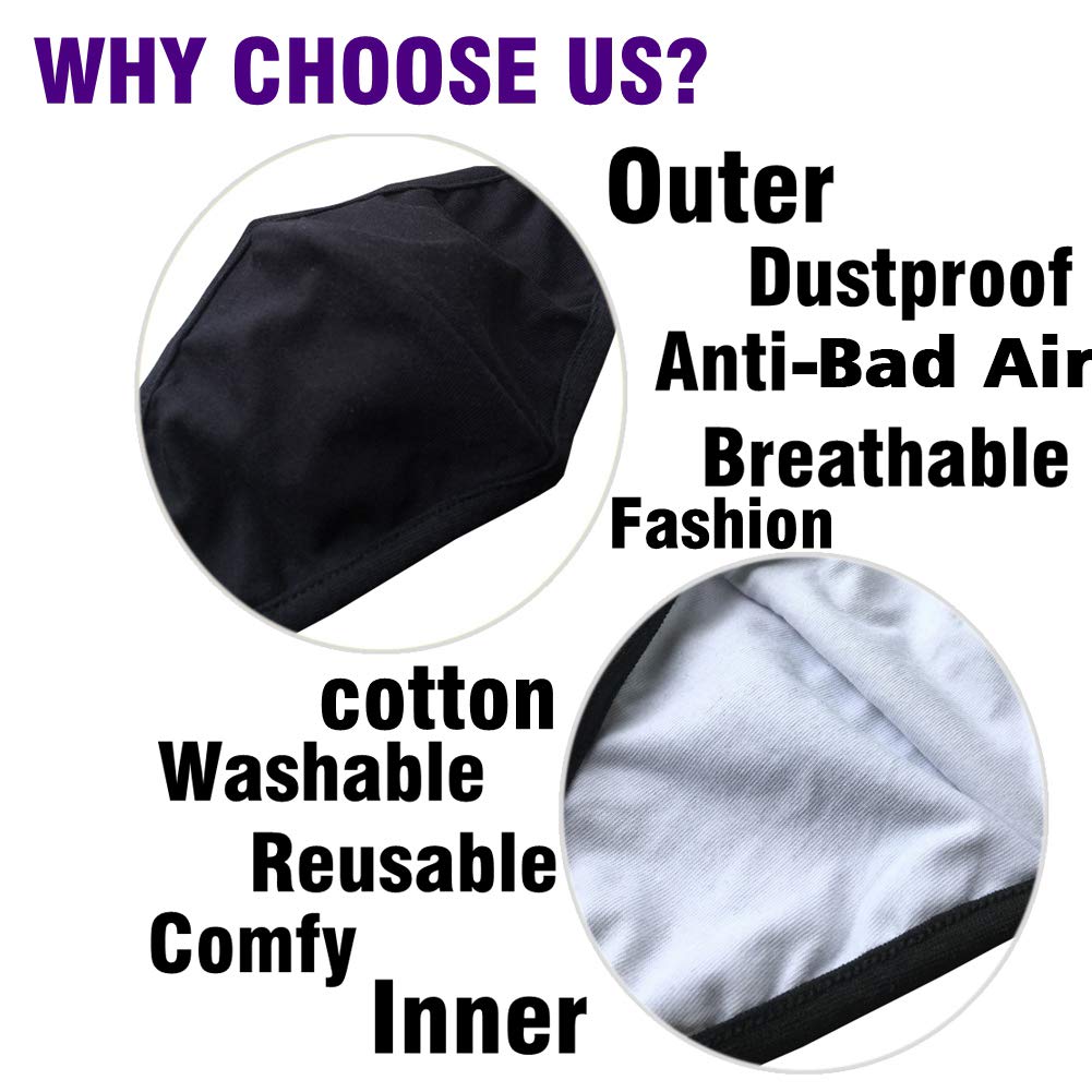 Black Dust Mouth Mask - All Cotton - Reusable Cloth Comfy Breathable Material Black Pack(3 Layers 100% Cotton)