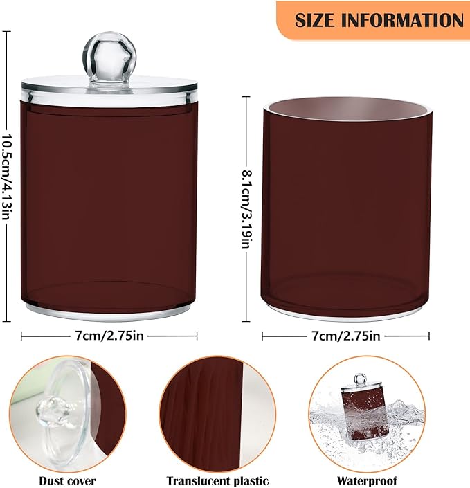Indian Red Qtip Holder Organizer Dispenser Cotton Swabs Cans Plastic Jars with Lid Set 2 Pack Bathroom Storage Canister for Cotton Ball Floss Cotton Pads