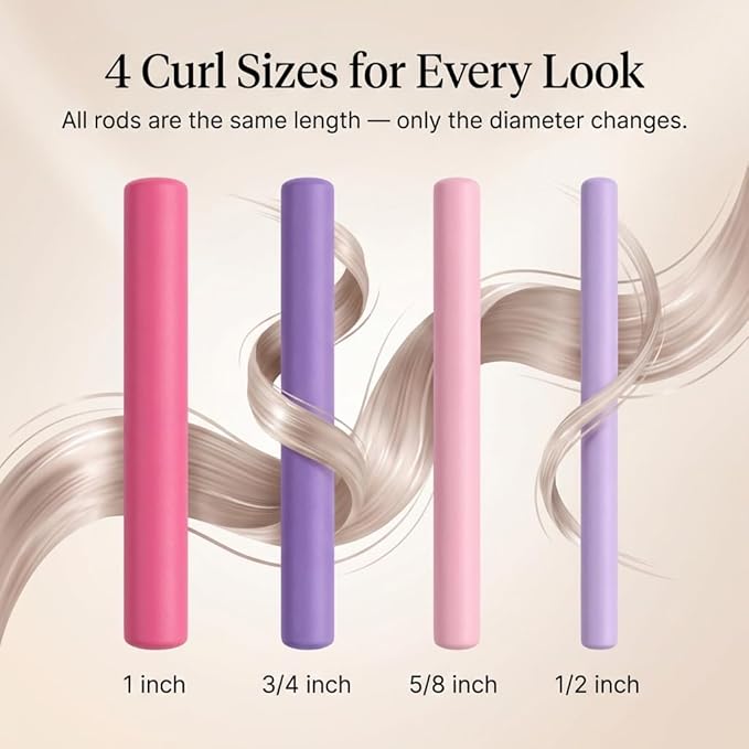 My Beauty Spot Flexi Rods Foam Hair Rollers -1/2" 5/8" 3/4" 1" Diameter- Professional Salon Quality 18 Pcs Rubber Hair Rollers for Long, Medium, and Short Hair, Hair Curlers to Sleep in for Women