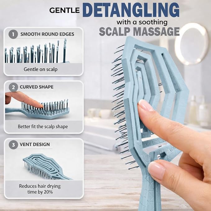 Fiora Naturals Hair Detangling Brush - Hair Detangler Brush w/Ultra-soft Bristles- Glide Through Tangles with Ease - For Curly, Fine, Women, Men, Kids, Toddlers, Wet and Dry