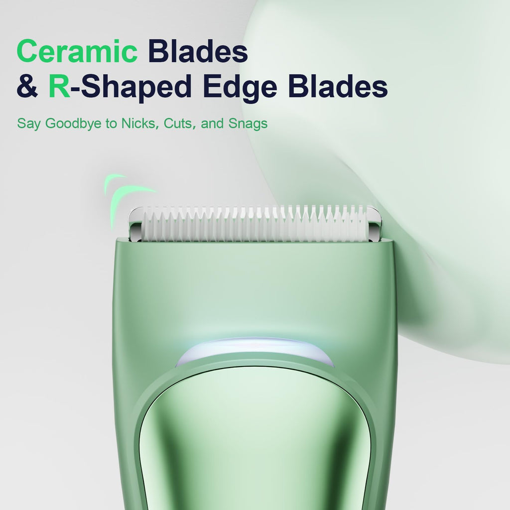 LAJCAEN Body Hair Trimmer with Ceramic Blade, Multipurpose Hair Trimmer with 3 Guide Combs for Boby Hair/Hair/Beard, Wet & Dry, Travel Lock, for Family Woman & Man, Green