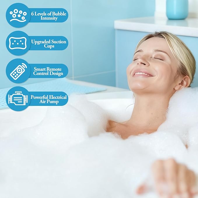 Portable Spa Bubble Bath Massager - Bubble Bath Mat Tub Spa Massager with Upgraded Powerful Suction Cup, Electric Air Pump, Pillow and Remote Control for Relaxation, 45 * 17in (Gray)