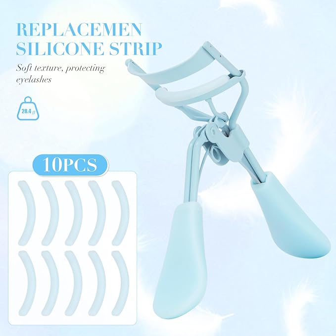 ODELY Eyelash Curler with Pads, Lash Curler with 10 Extra Silicone Replacement Pads, Comfortable Grip for Effortless Curling – Eyelashes for The Perfect Eye Contour (Crystal Blue)