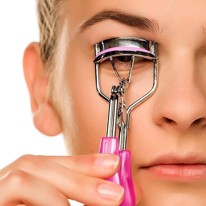 Jeufond 80 pcs Eyelash Curler Refills, Eyelash Curler Pads, Silicone Rubber Universal Eye lash Curler Replacement Refills with Clear Storage Box (Pink)