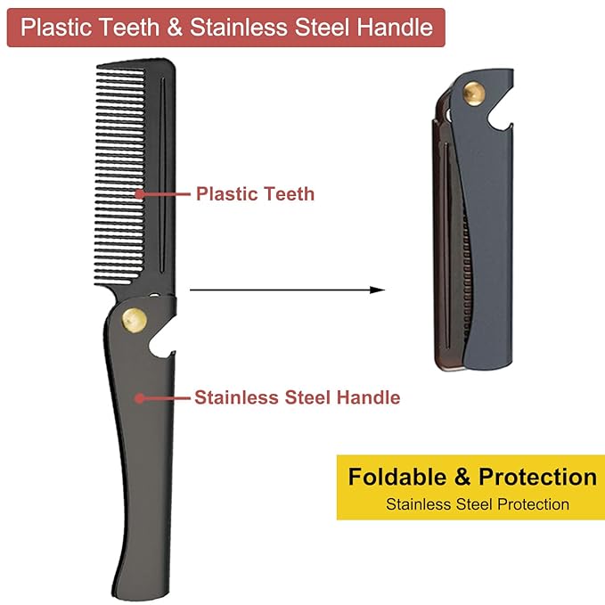 Avenoir Stainless Steel Folding Pocket Comb, Black