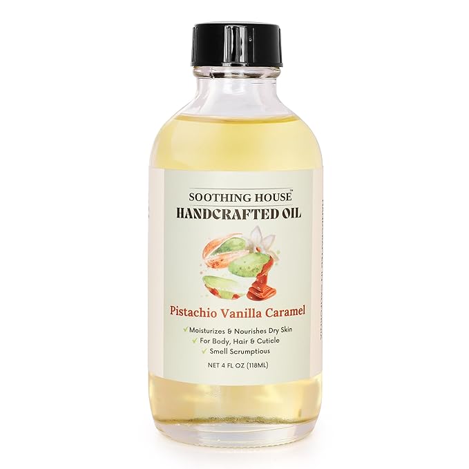 Soothing House Pistachio Vanilla Caramel Body Oil - Nourishing Body Moisturizer for Soft, Glowing Skin with Jojoba & Almond Oil (4 fl oz)