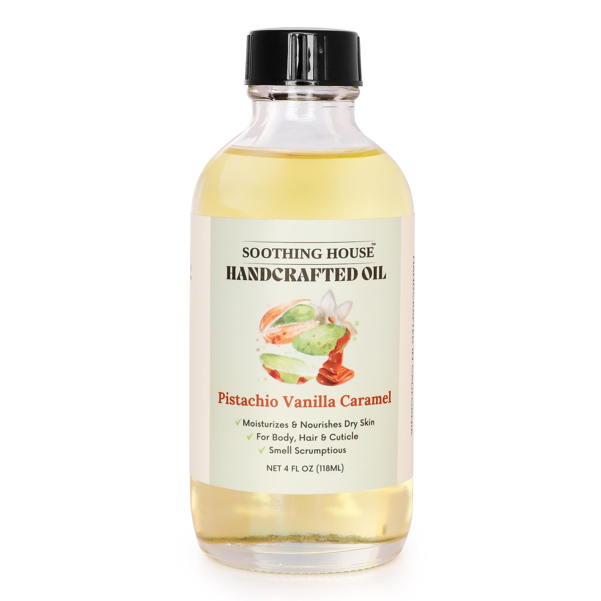 Soothing House Pistachio Vanilla Caramel Body Oil - Nourishing Body Moisturizer for Soft, Glowing Skin with Jojoba & Almond Oil (4 fl oz)