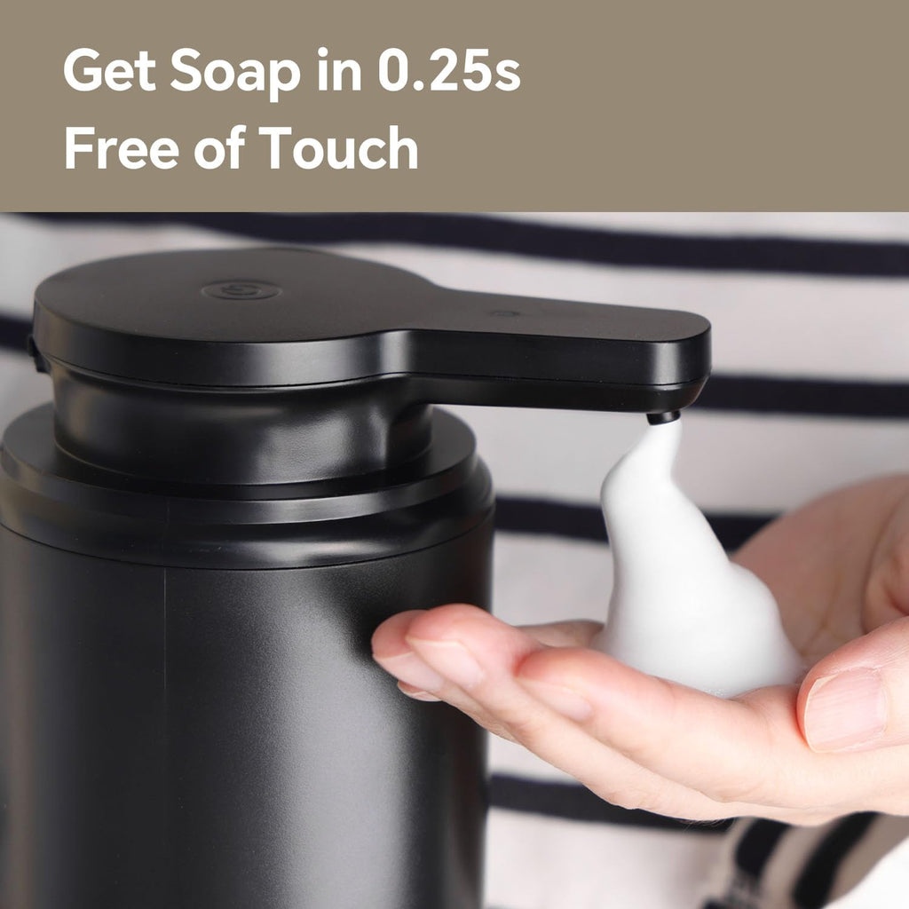 Automatic Foaming Soap Dispenser, Rechargeable Touchless Foam Hand Soap Dispenser for Bathroom, Soap Pump for Kitchen, Water-Resistant, Xmas Gift 10oz, Black