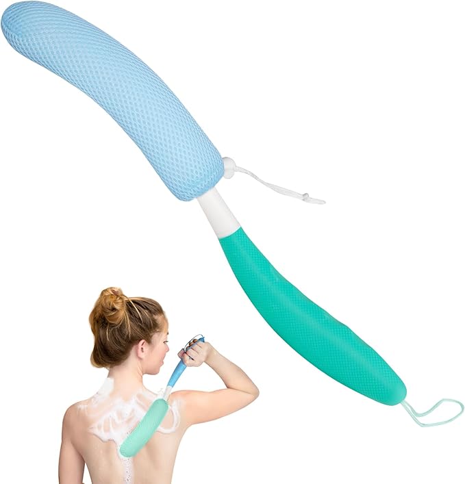 Back Scrubber for Shower, 15.35" Long Handle Shower Brush for Body, Back Brush for Shower for Men Women, Long Handled Bath Sponge for Deep Clean, Exfoliating, Anti-Slip Curve Handled Back Scrubber