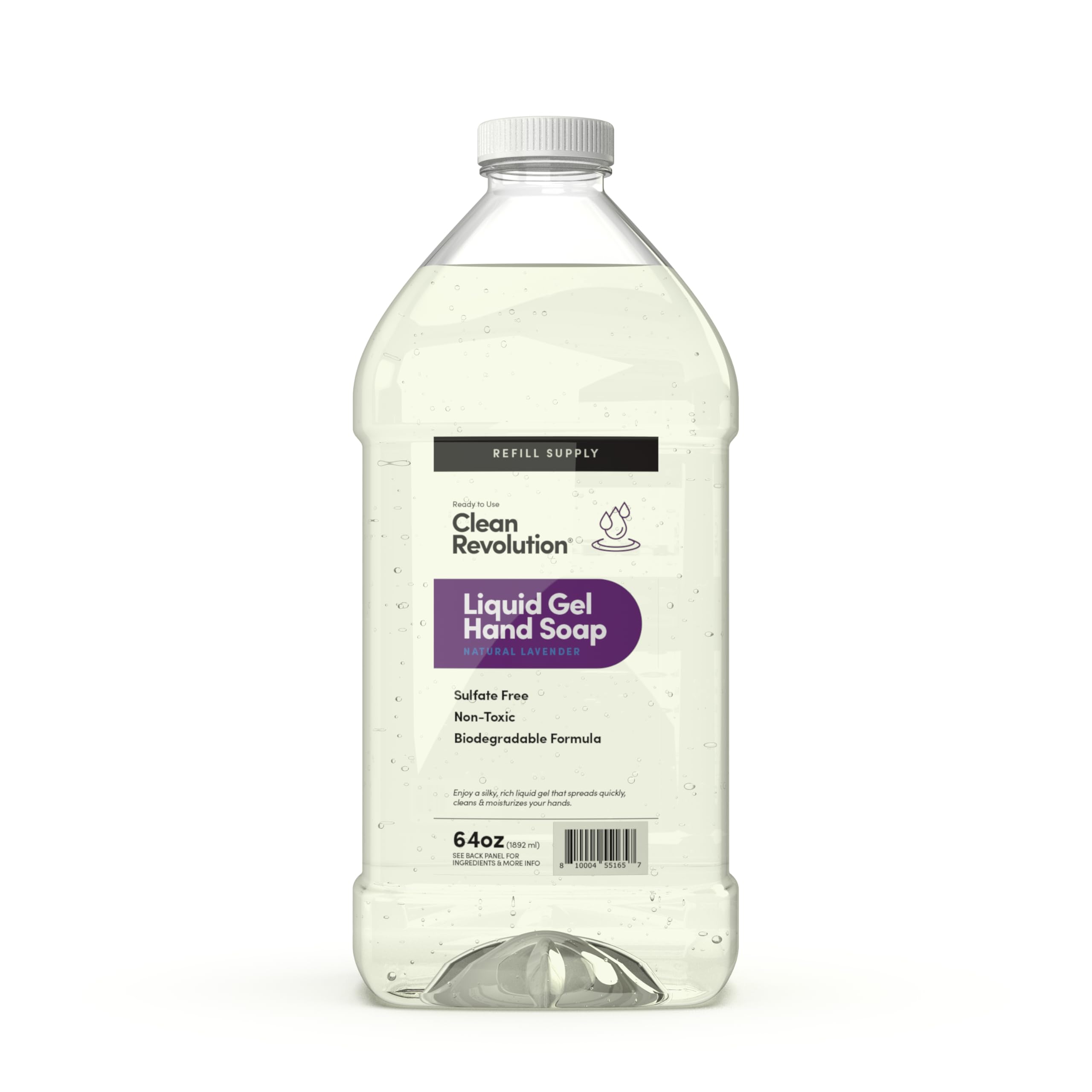 Clean Revolution Liquid Gel Hand Soap Refill with Real Essential Oils – Sulfate-Free Gel Hand Wash, Moisturizing Bulk Refill, Non-Toxic Formula, Made in the USA (Natural Lavender) 64 Fl Oz