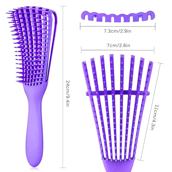 A.DASHER Detangling Hair Brush for Afro America/African Hair Textured 3a to 4c, Knots Detangler Scalp Massage Comb for Women (3 pcs, Purple)