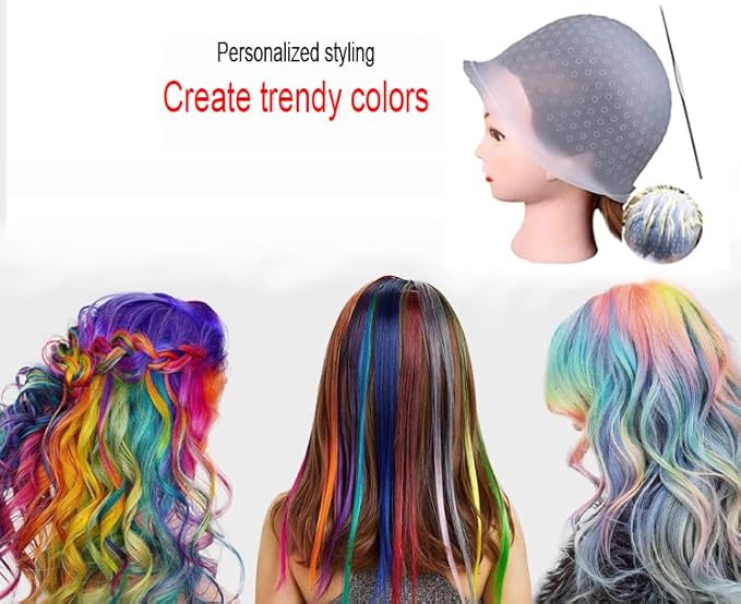 Silicone Highlight Caps for Color Hair 5 Pcs, Reusable Highlighting Caps with Hooks & Salon Hairdressing Dyeing Staining Tools Set for Women Men