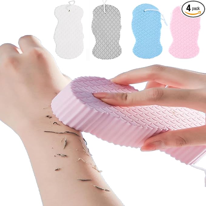 4 PCS Magic Exfoliating Bath Sponge,3D Super Soft Exfoliating Bath Sponge,Remover Dead Skin for Adults and Women,Reusable (Blue+Pink+Gray+White)