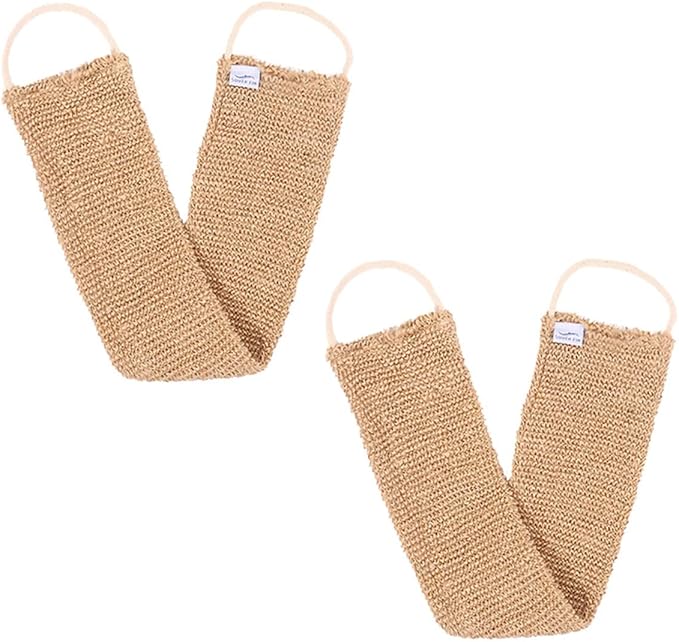 2Pcs Back Scrubber Strap Exfoliating Bath Towel for Back Washing Ramie Jute Material Shower Accessory for Skin Care and Relaxation