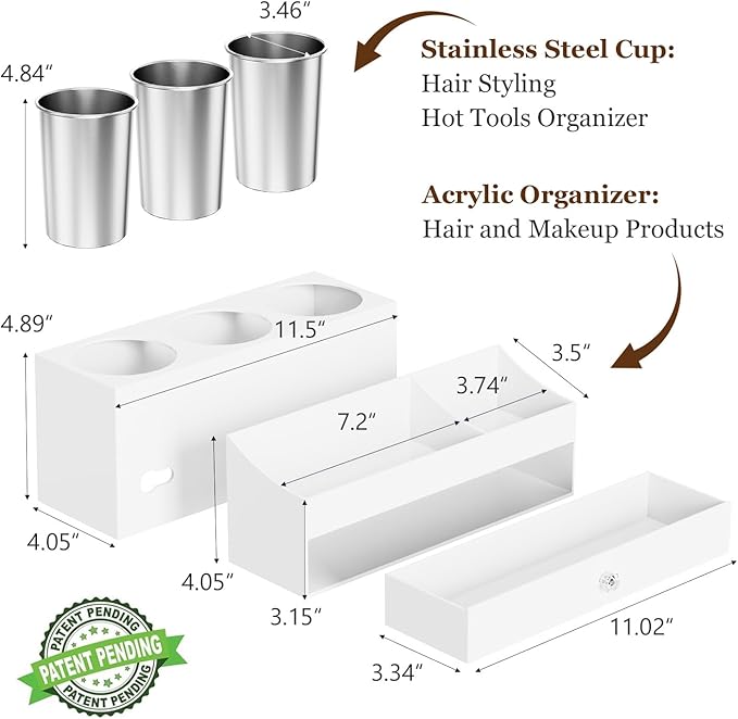 GFWARE Hot Hair Styling Tool Organizer with Drawer & 3 Cooling Cups, White